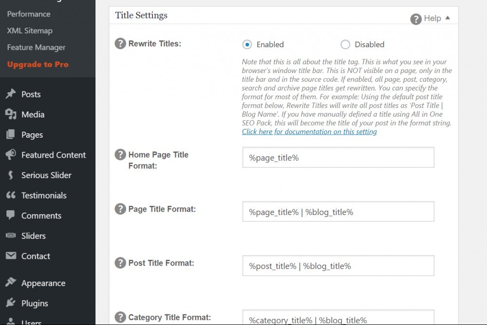 All In One SEO Pack Title Settings
