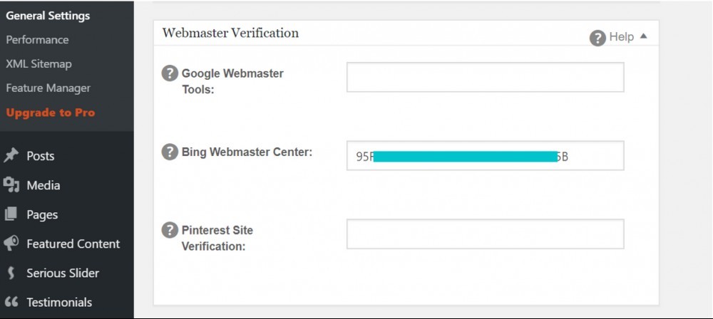 All In One SEO Pack Webmaster Verification
