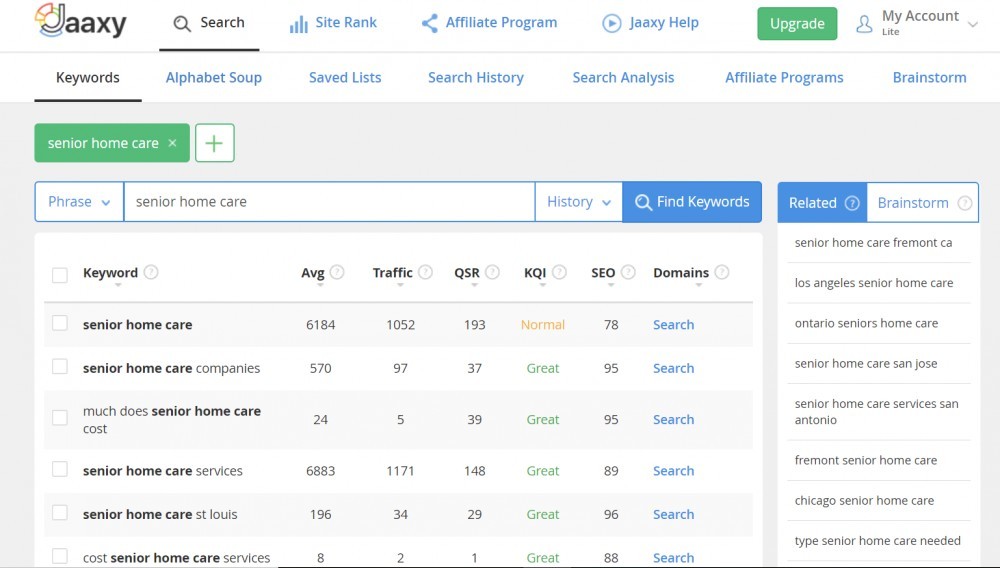 Jaaxy for keyword competition research